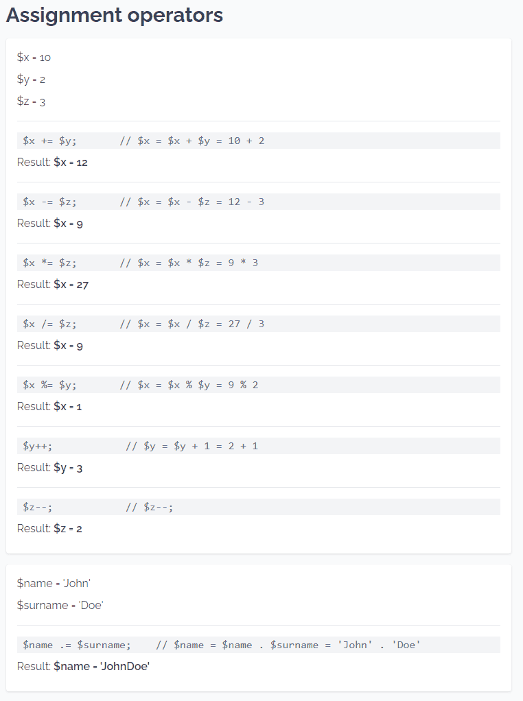 Assignment operators