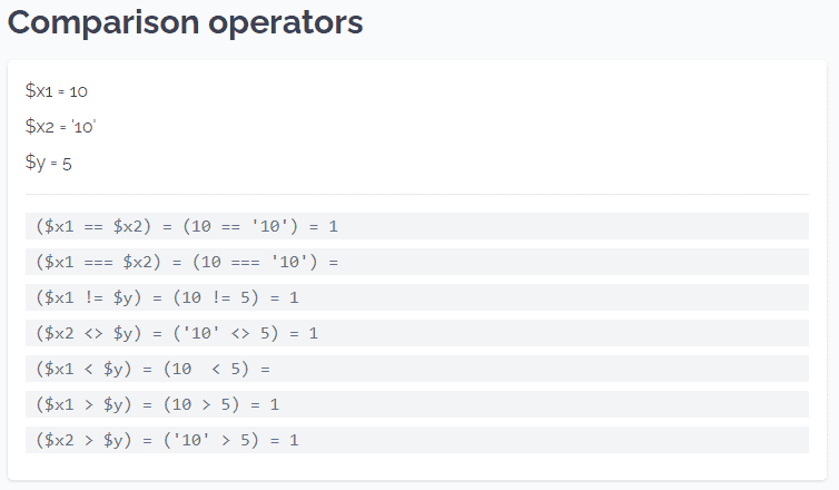 Comparison operators