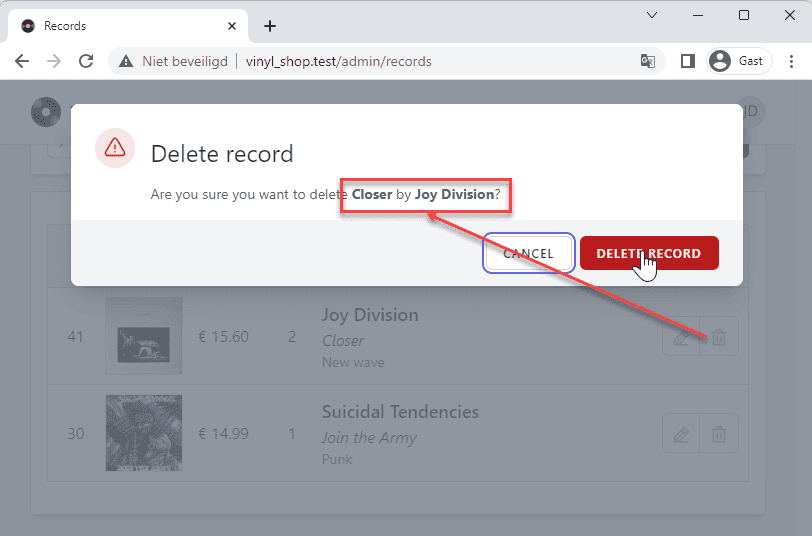 Delete confirmation modal