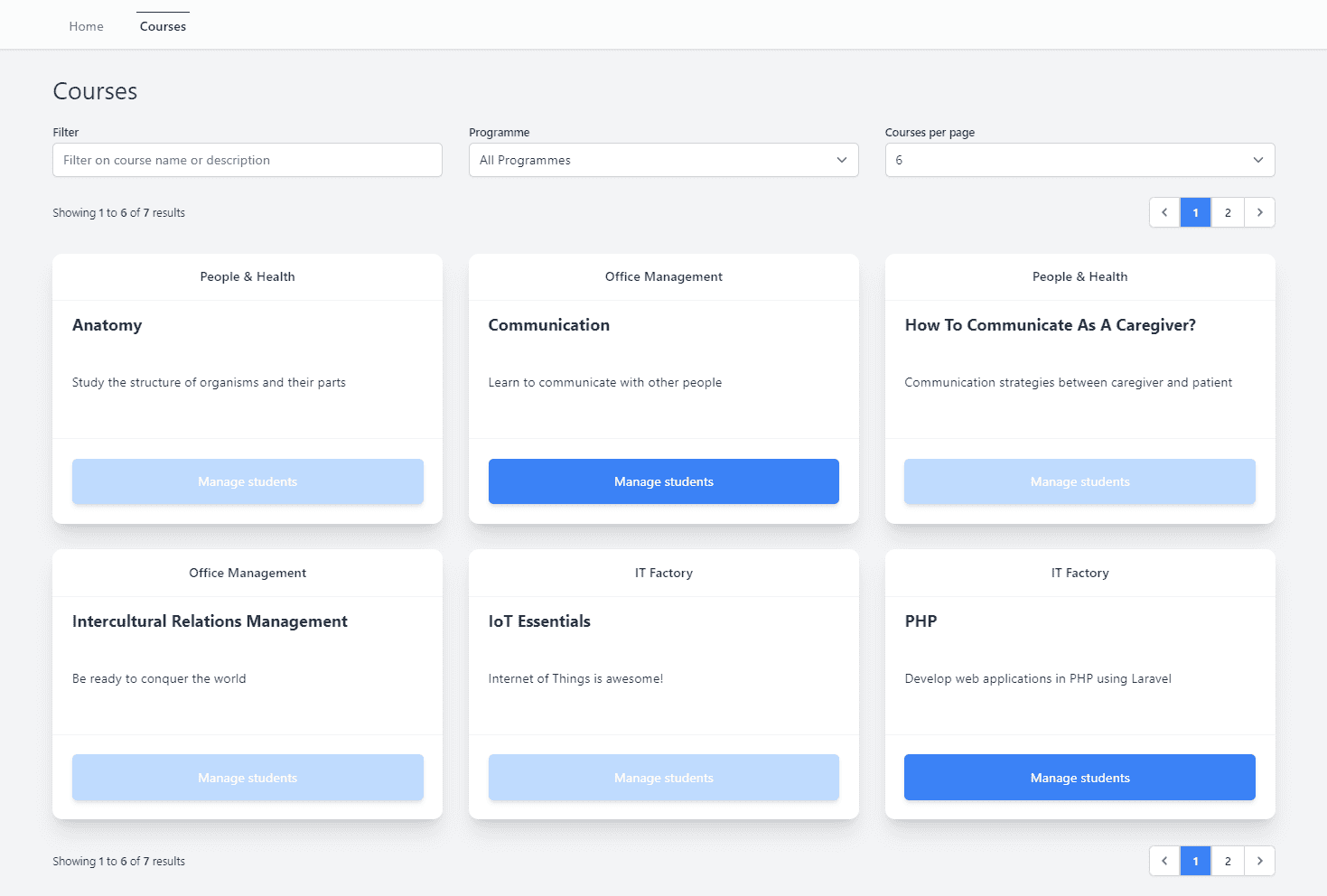 Dashboard courses